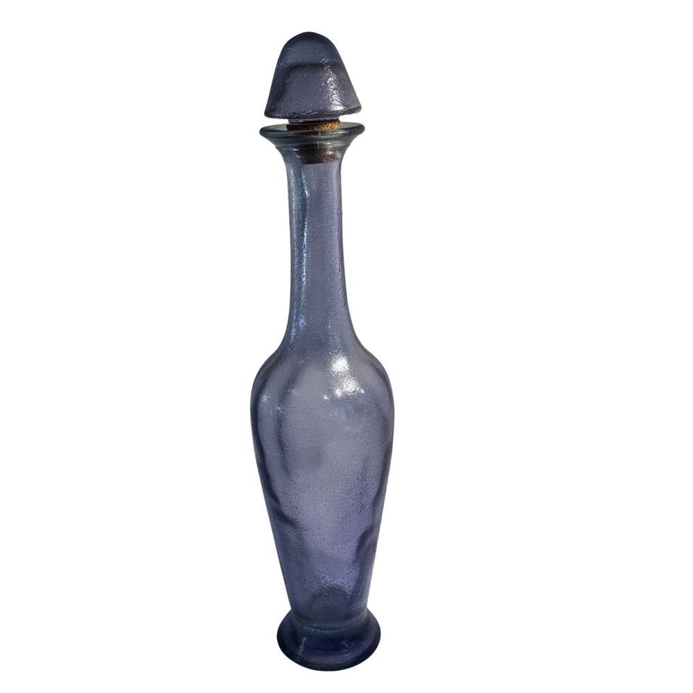 Recycled Glass Decanter Bottle 19" Spain Textured Stopper
